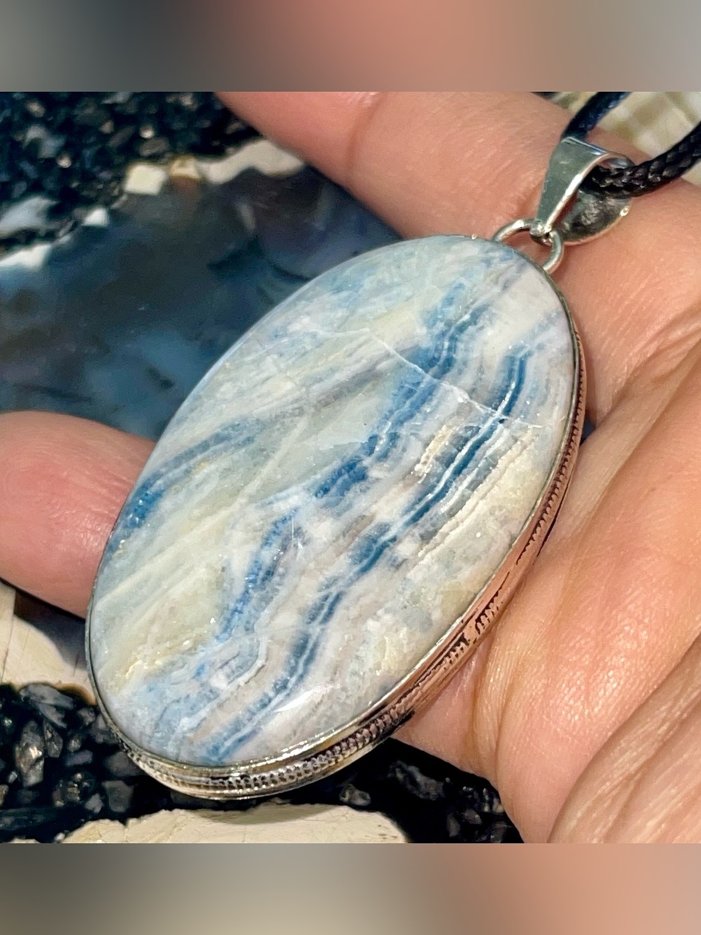 Blue Scheelite Crystal Pendant 2 1/2”